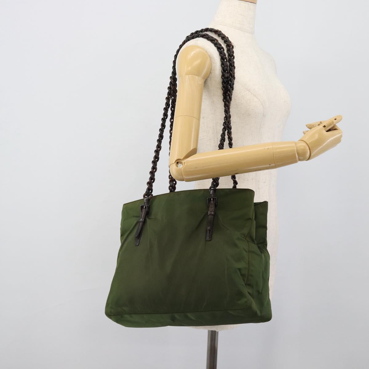 PRADA Plastic Chain Tote Bag Nylon Green Auth 192297