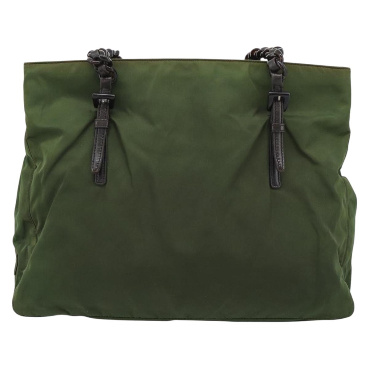 PRADA Plastic Chain Tote Bag Nylon Green Auth 192297