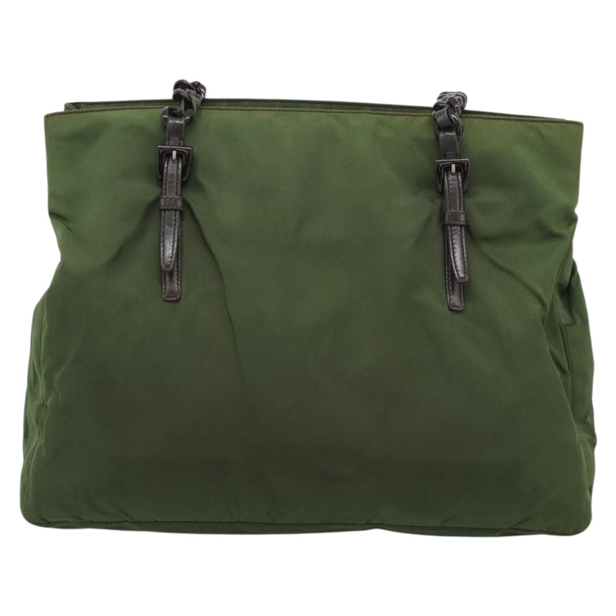 PRADA Plastic Chain Tote Bag Nylon Green Auth 192297