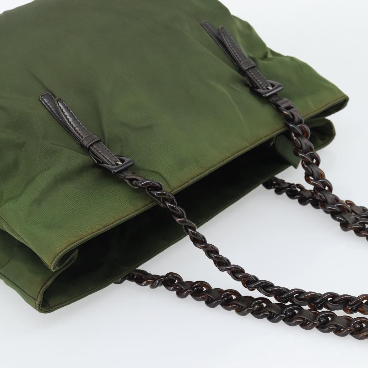 PRADA Plastic Chain Tote Bag Nylon Green Auth 192297