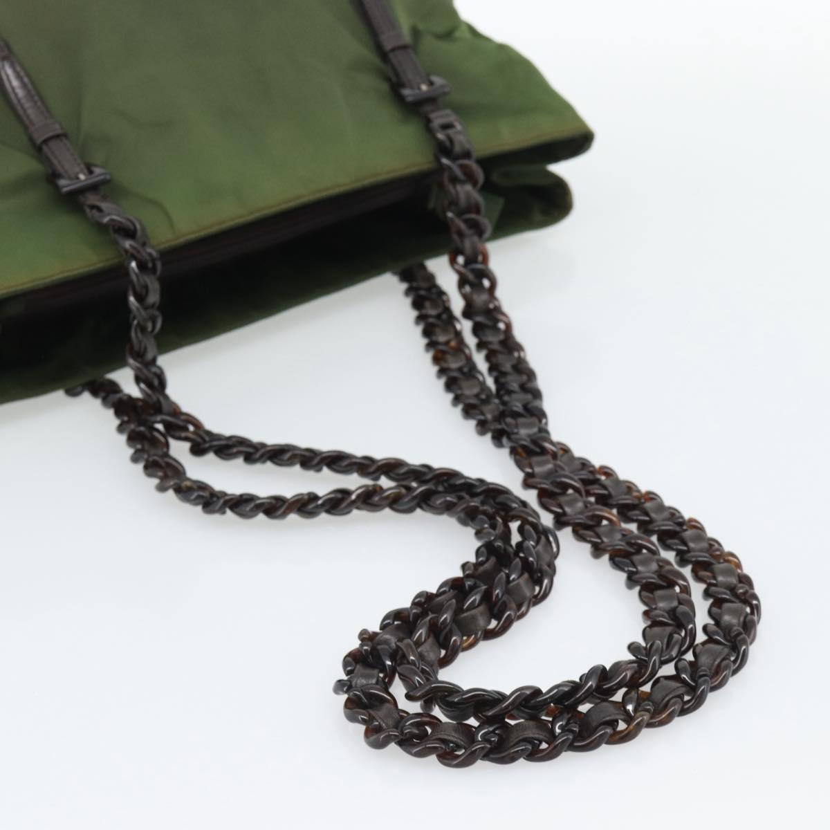 PRADA Plastic Chain Tote Bag Nylon Green Auth 192297