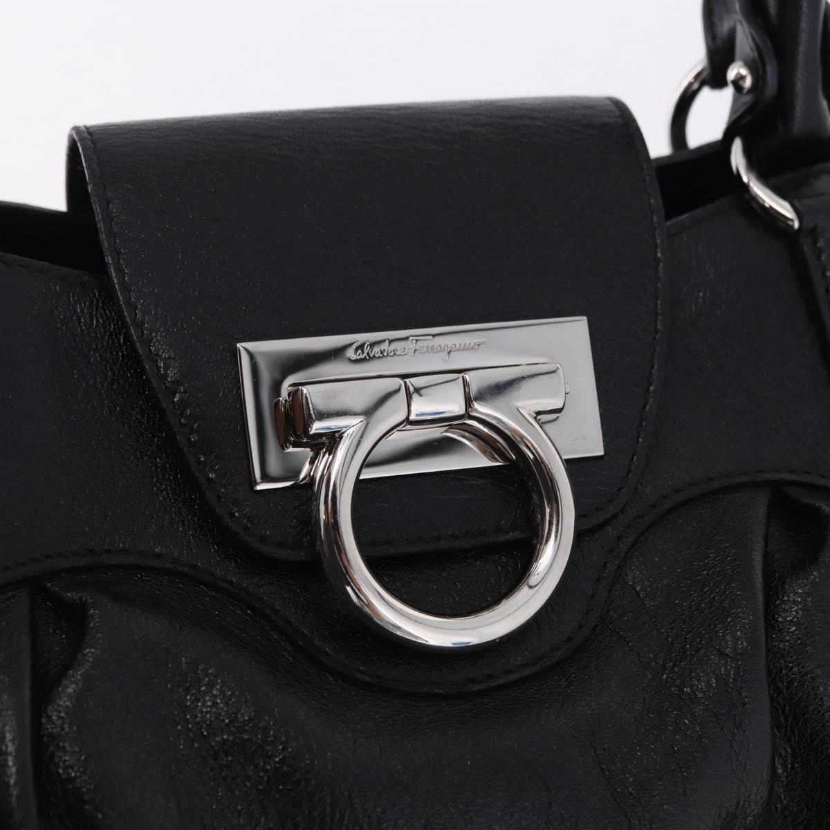 Salvatore Ferragamo Gancini Hand Bag Leather Black Silver Auth 192300A