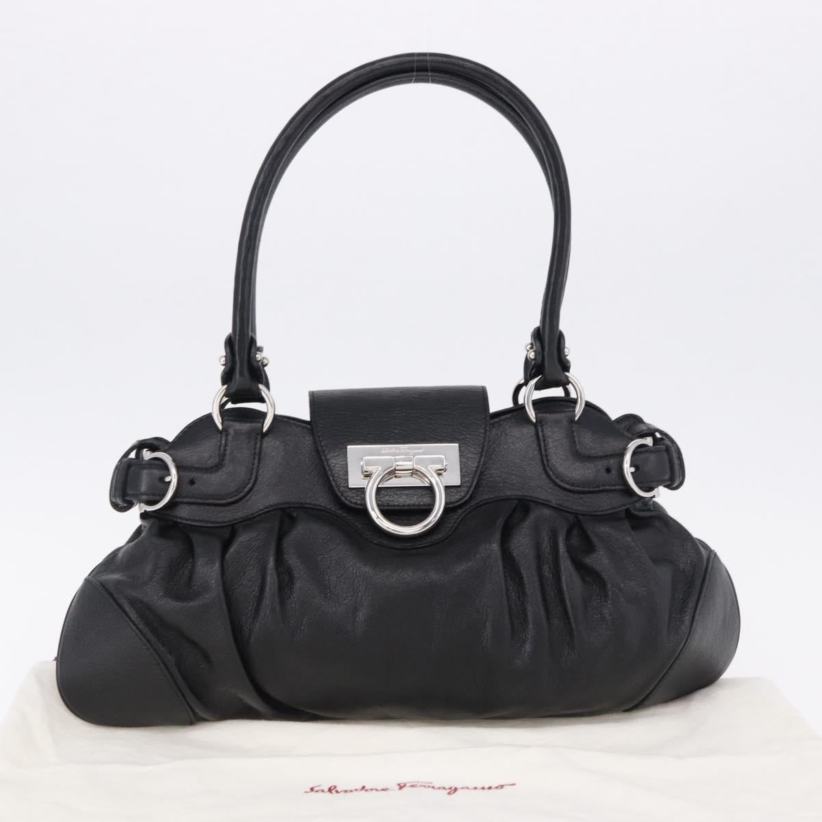 Salvatore Ferragamo Gancini Hand Bag Leather Black Silver Auth 192300A