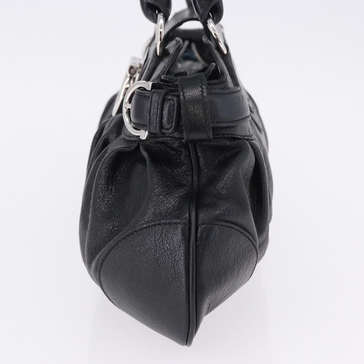 Salvatore Ferragamo Gancini Hand Bag Leather Black Silver Auth 192300A
