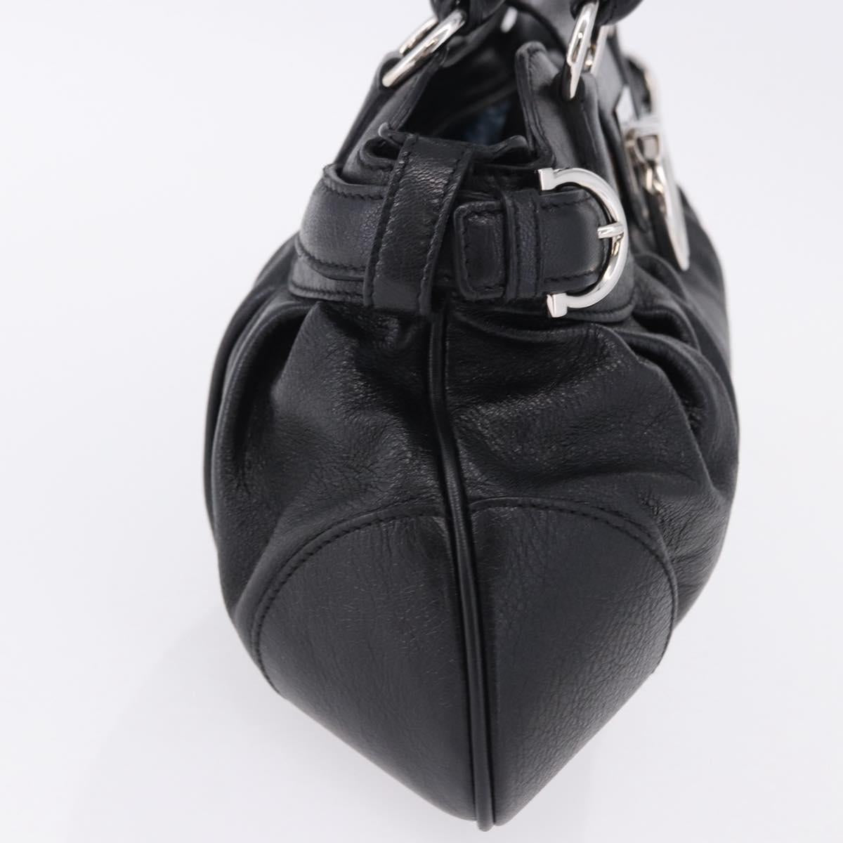 Salvatore Ferragamo Gancini Hand Bag Leather Black Silver Auth 192300A