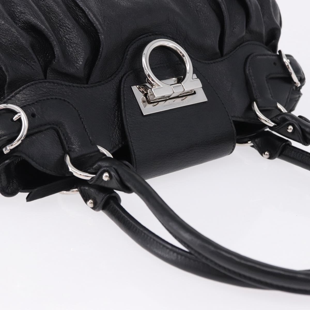 Salvatore Ferragamo Gancini Hand Bag Leather Black Silver Auth 192300A