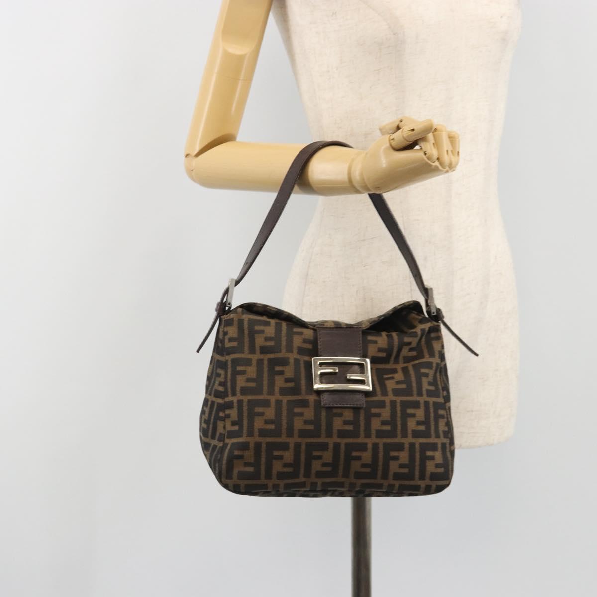 FENDI Zucca Canvas Mamma Baguette Shoulder Bag Brown Black Auth 192302V
