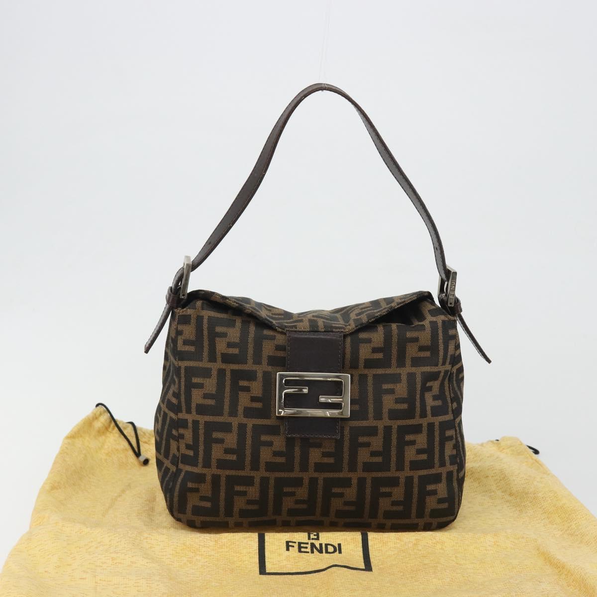 FENDI Zucca Canvas Mamma Baguette Shoulder Bag Brown Black Auth 192302V