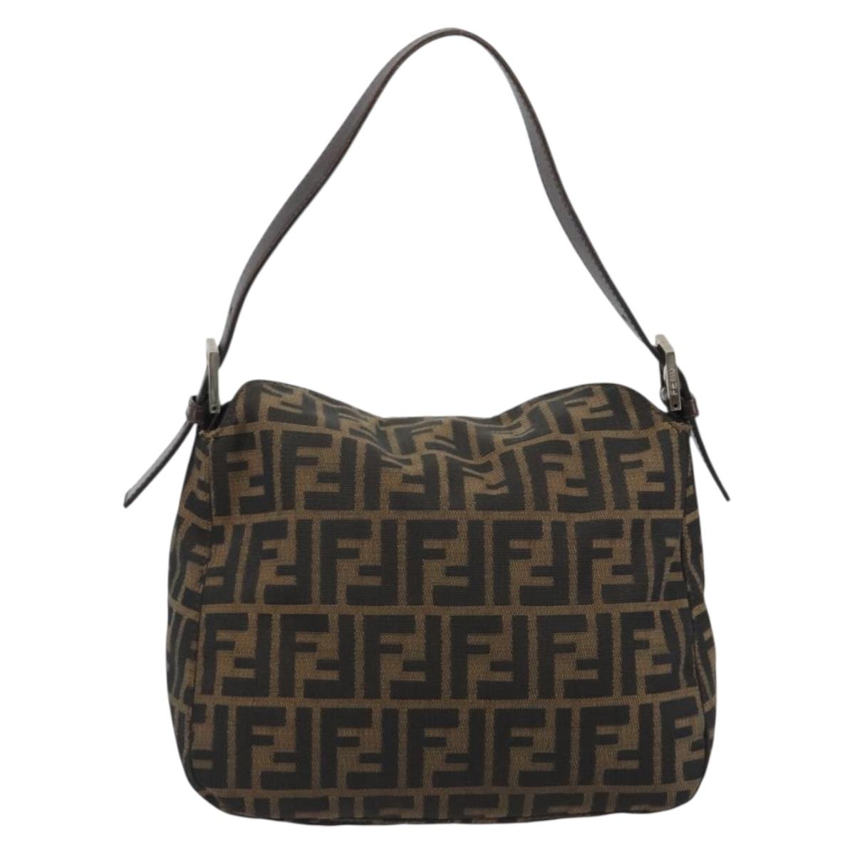 FENDI Zucca Canvas Mamma Baguette Shoulder Bag Brown Black Auth 192302V