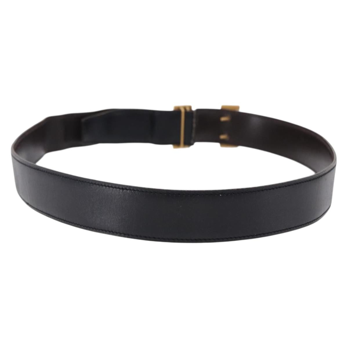 HERMES Constant H Belt Leather 35"" Black Gold Auth 192305