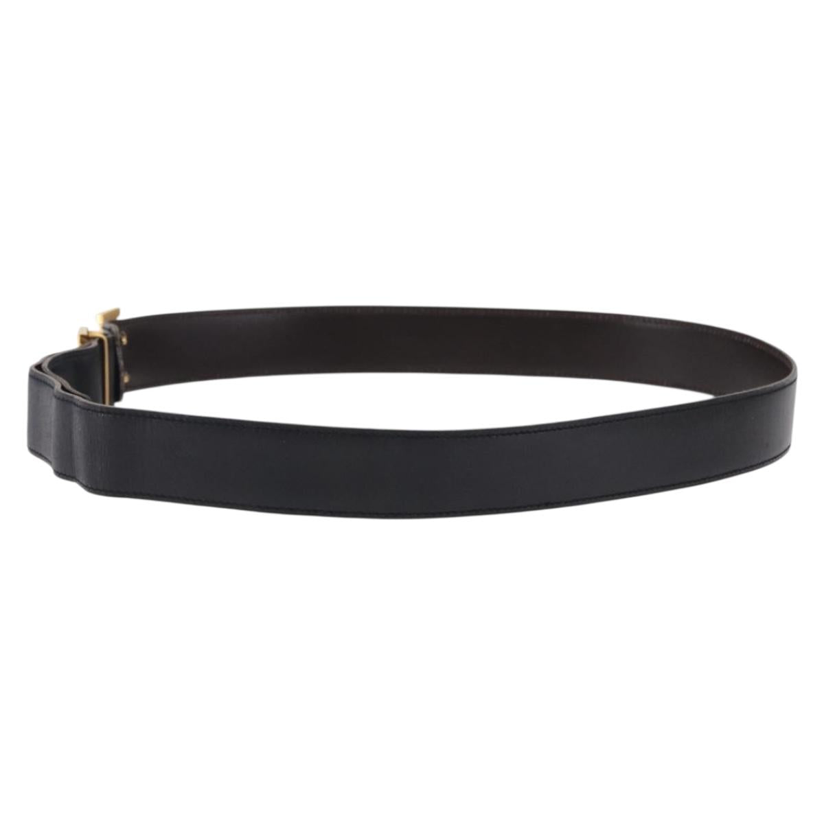 HERMES Constant H Belt Leather 35"" Black Gold Auth 192305