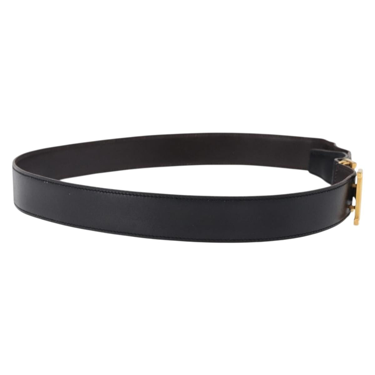 HERMES Constant H Belt Leather 35"" Black Gold Auth 192305