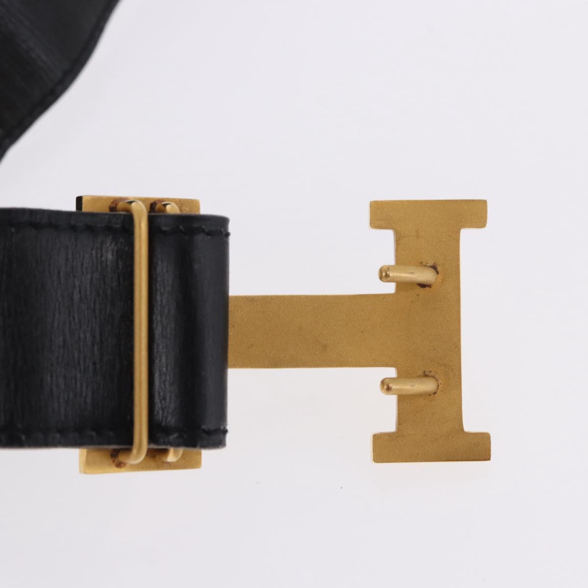 HERMES Constant H Belt Leather 35"" Black Gold Auth 192305