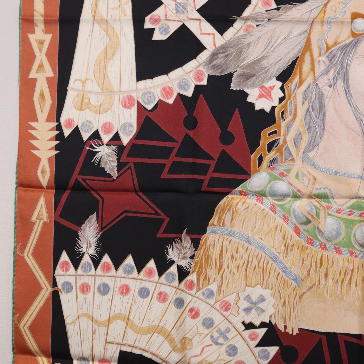HERMES Carre90 Scarf Silk ""Cosmogonie Apache"" Brown Black Auth 192369M