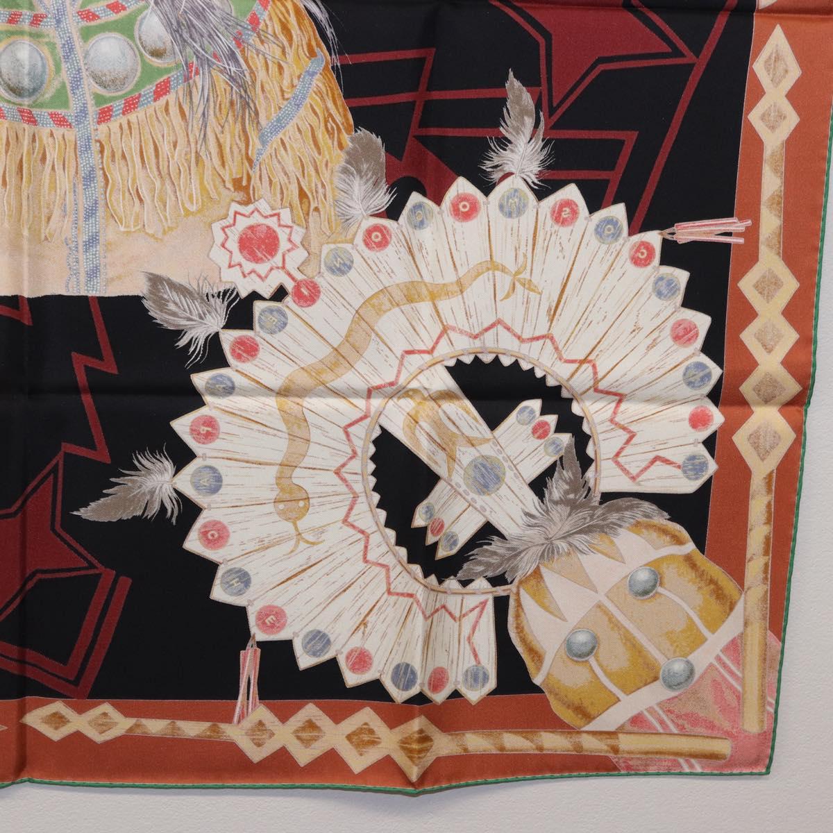 HERMES Carre90 Scarf Silk ""Cosmogonie Apache"" Brown Black Auth 192369M