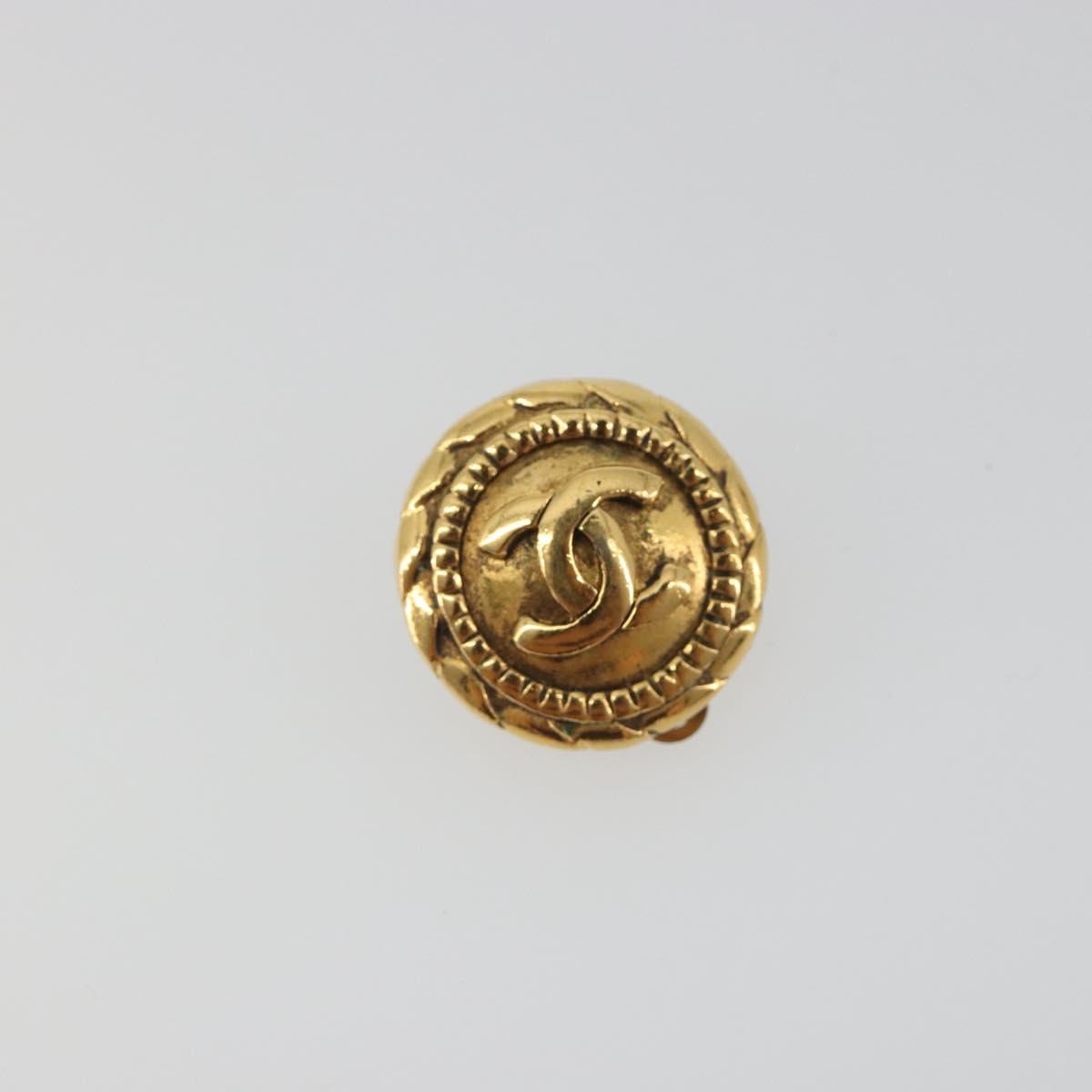 CHANEL COCO Mark Earring Metal Gold Tone CC Auth 192382
