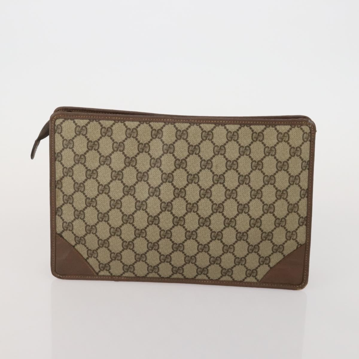 GUCCI GG Supreme Clutch Bag Tote Bag PVC Leather 2 Set Beige Gold Auth 192415