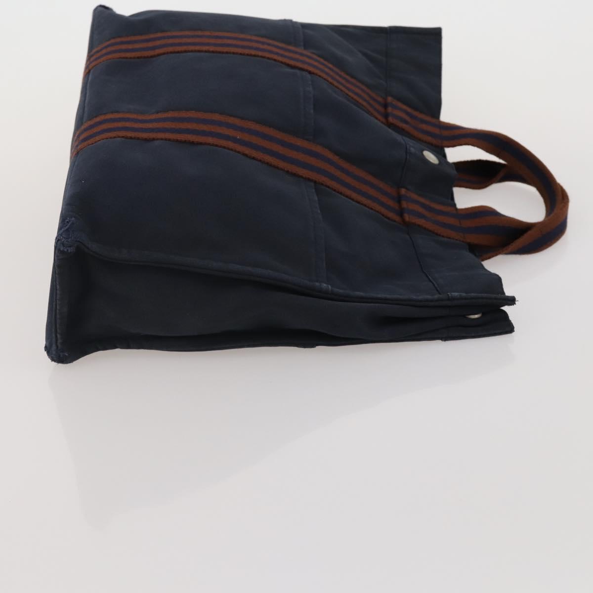 HERMES Fourre Tout MM Hand Bag Canvas 2 Set Navy Orange Auth 192416