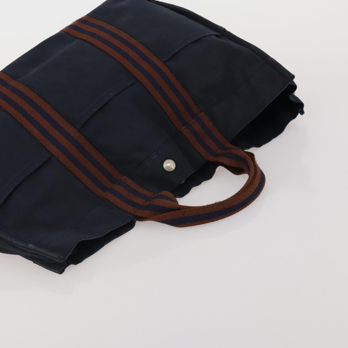 HERMES Fourre Tout MM Hand Bag Canvas 2 Set Navy Orange Auth 192416