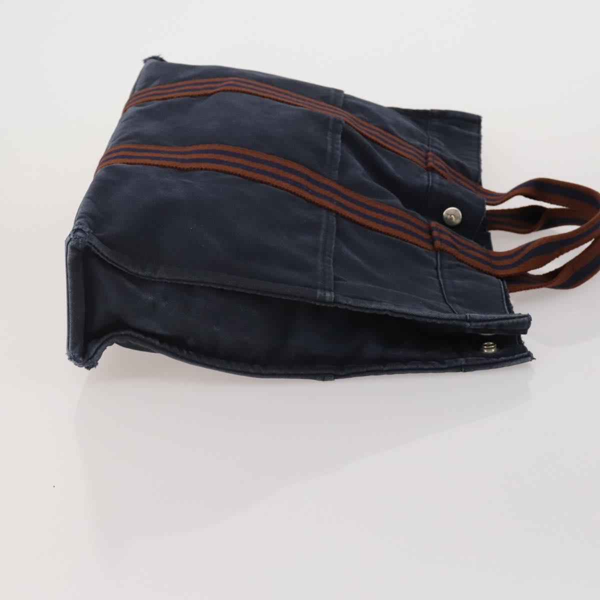 HERMES Fourre Tout MM Hand Bag Canvas 2 Set Navy Orange Auth 192416