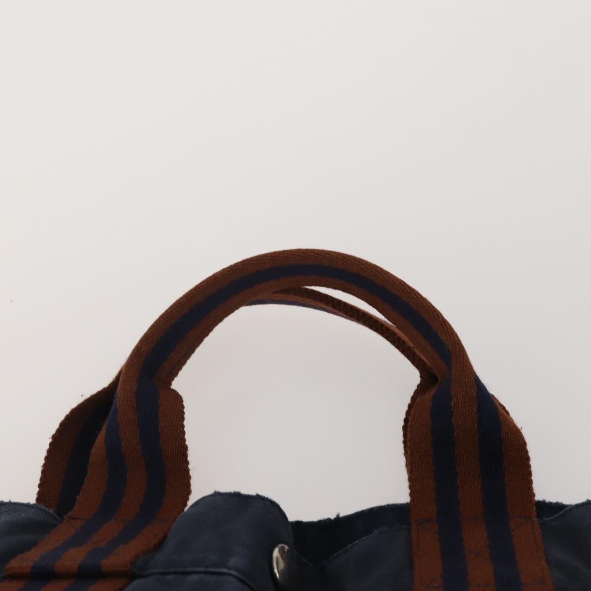 HERMES Fourre Tout MM Hand Bag Canvas 2 Set Navy Orange Auth 192416
