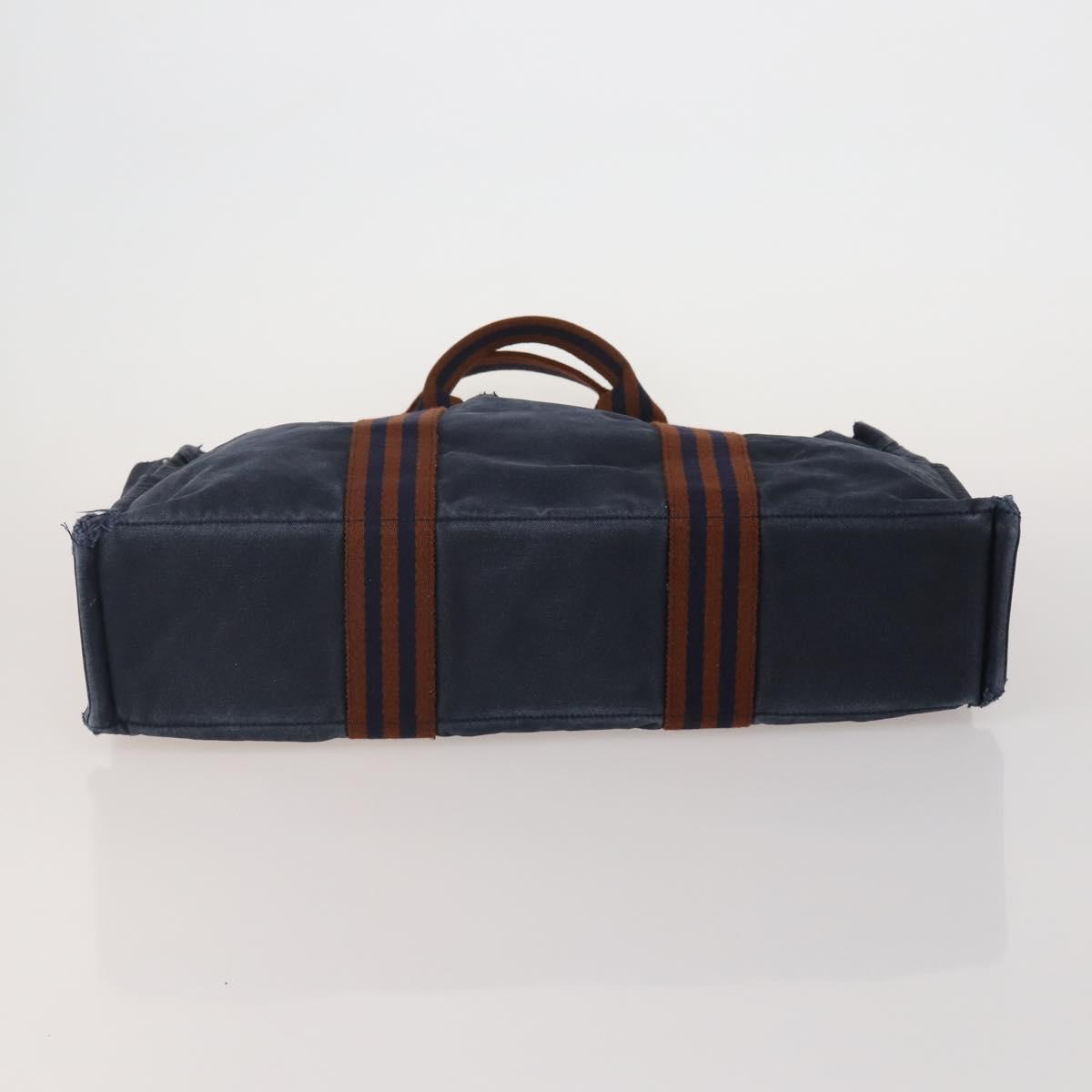 HERMES Fourre Tout MM Hand Bag Canvas 2 Set Navy Orange Auth 192416