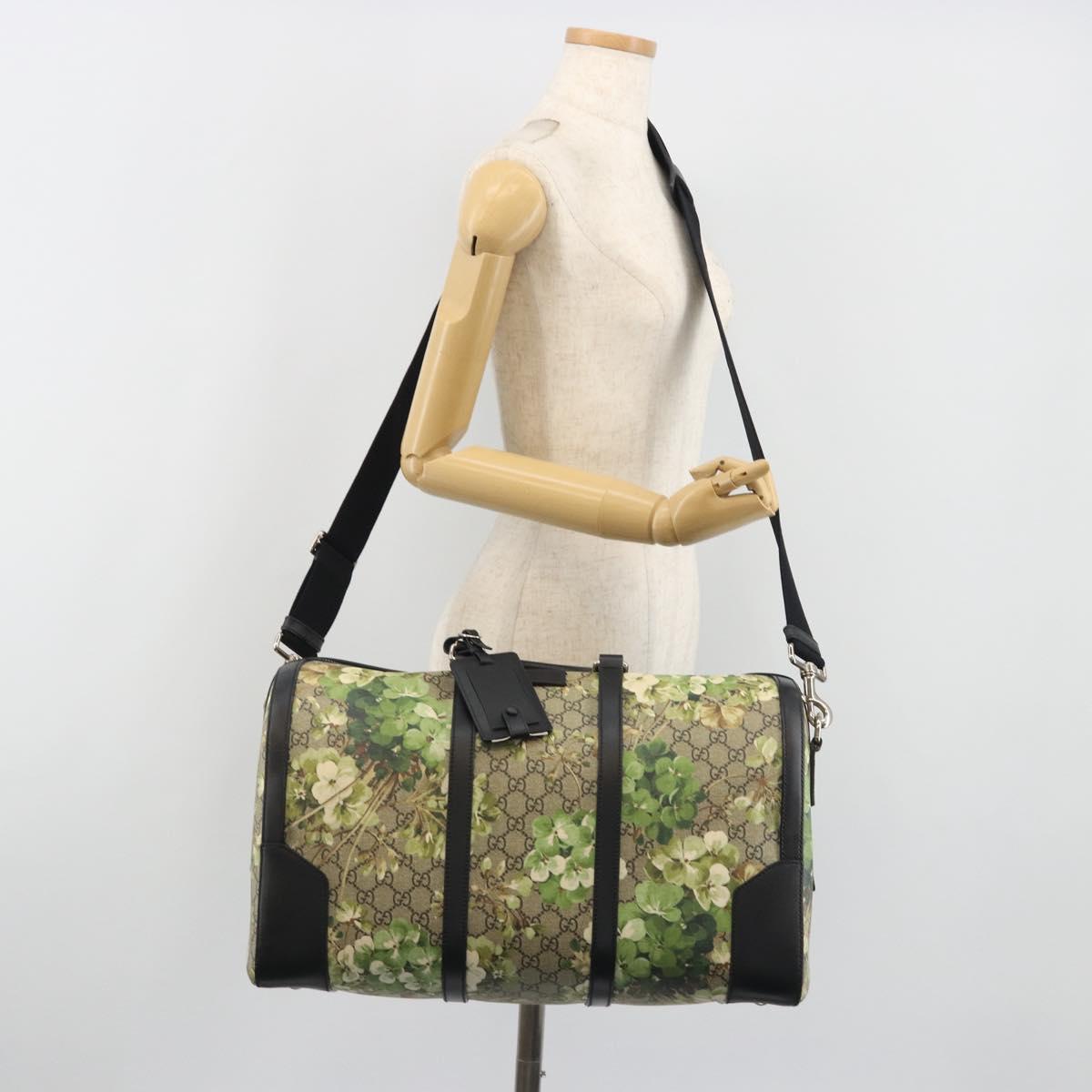 GUCCI GG Supreme Blooms Boston Bag PVC 2way Beige Silver 406380 Auth 192425A