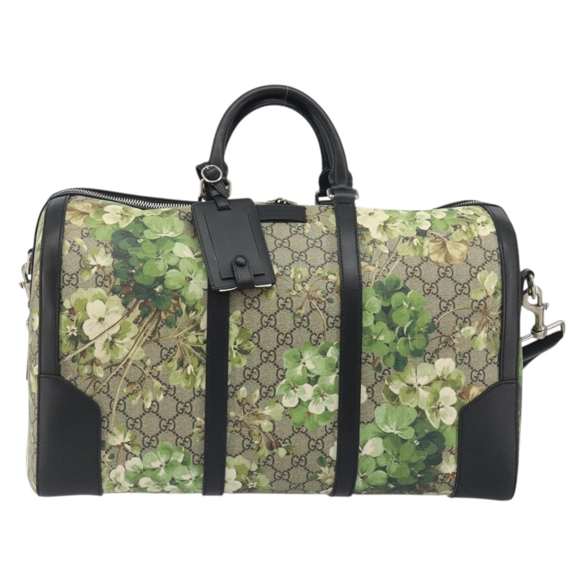 GUCCI GG Supreme Blooms Boston Bag PVC 2way Beige Silver 406380 Auth 192425A