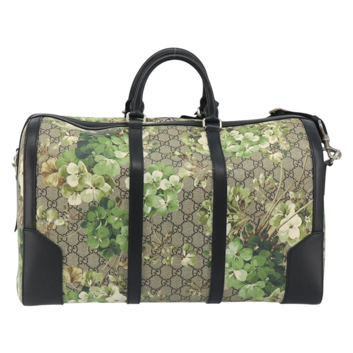 GUCCI GG Supreme Blooms Boston Bag PVC 2way Beige Silver 406380 Auth 192425A