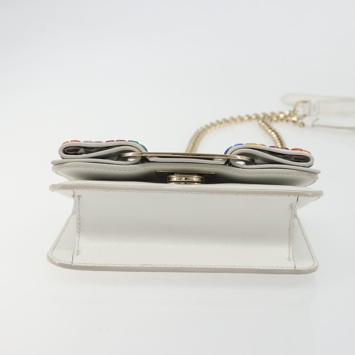Salvatore Ferragamo Vala Chain Shoulder Bag Leather White Gold Auth 192429