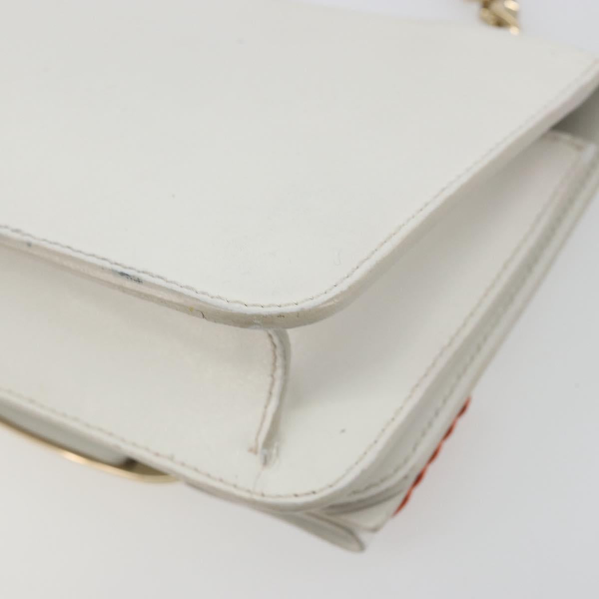 Salvatore Ferragamo Vala Chain Shoulder Bag Leather White Gold Auth 192429