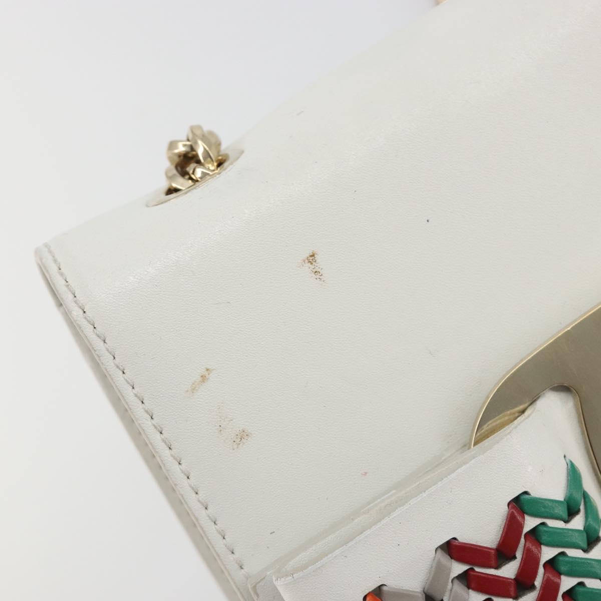 Salvatore Ferragamo Vala Chain Shoulder Bag Leather White Gold Auth 192429