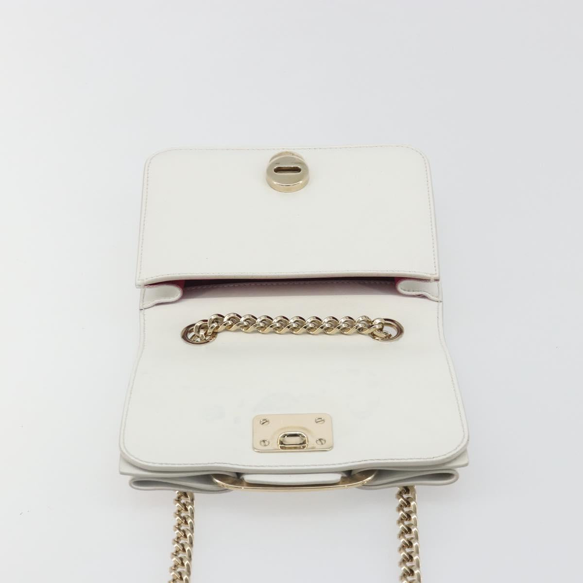 Salvatore Ferragamo Vala Chain Shoulder Bag Leather White Gold Auth 192429