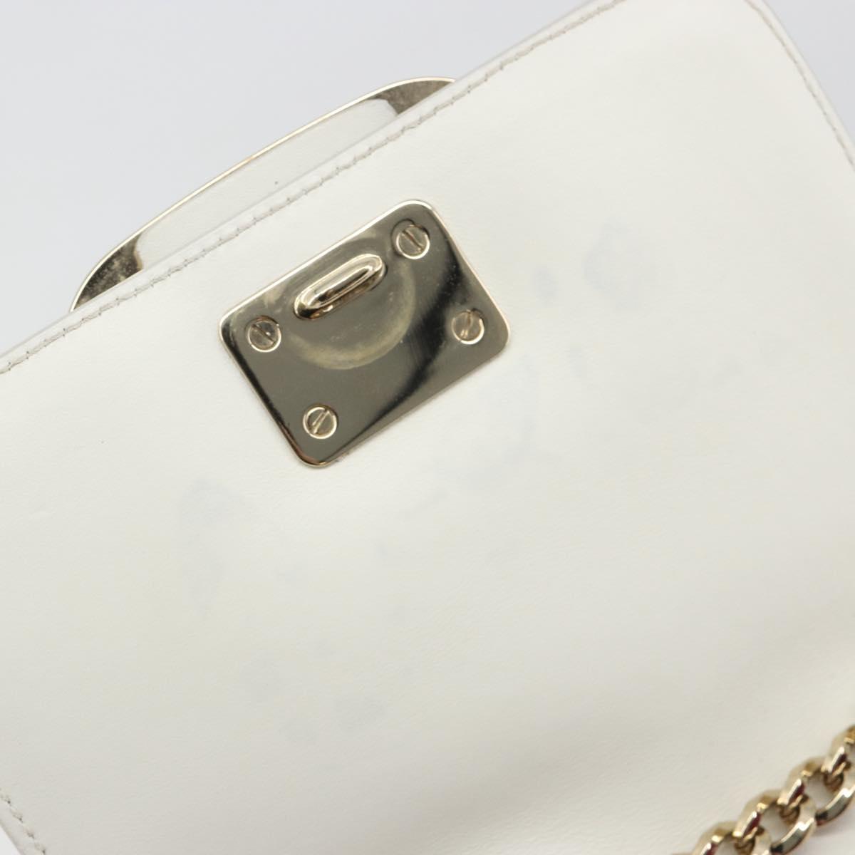 Salvatore Ferragamo Vala Chain Shoulder Bag Leather White Gold Auth 192429