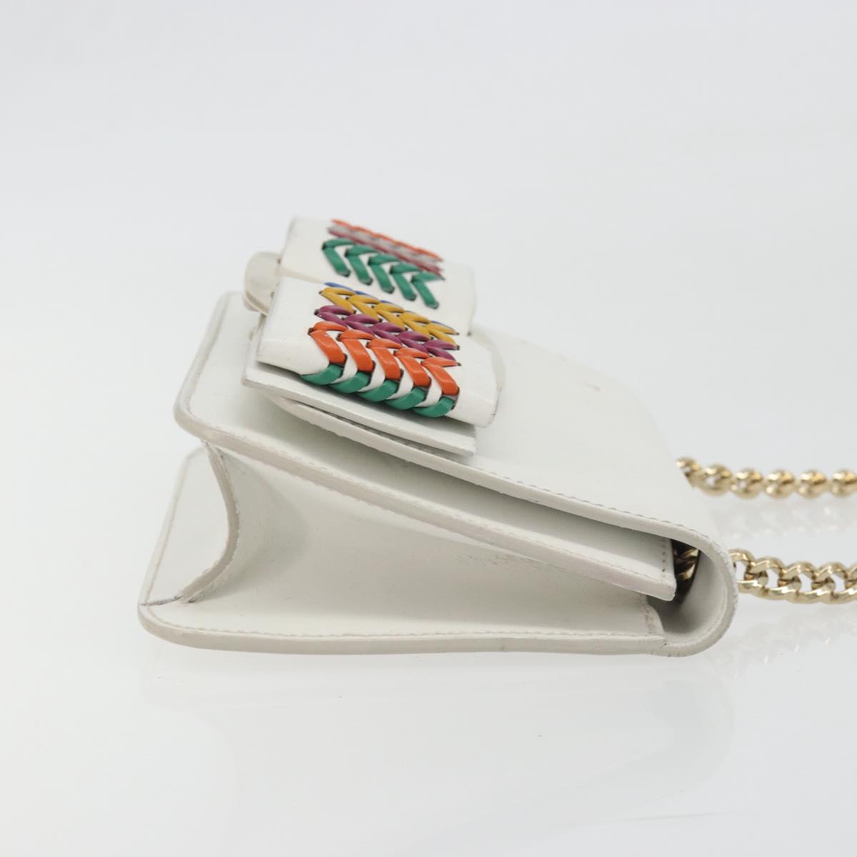 Salvatore Ferragamo Vala Chain Shoulder Bag Leather White Gold Auth 192429
