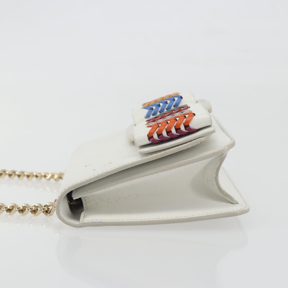 Salvatore Ferragamo Vala Chain Shoulder Bag Leather White Gold Auth 192429