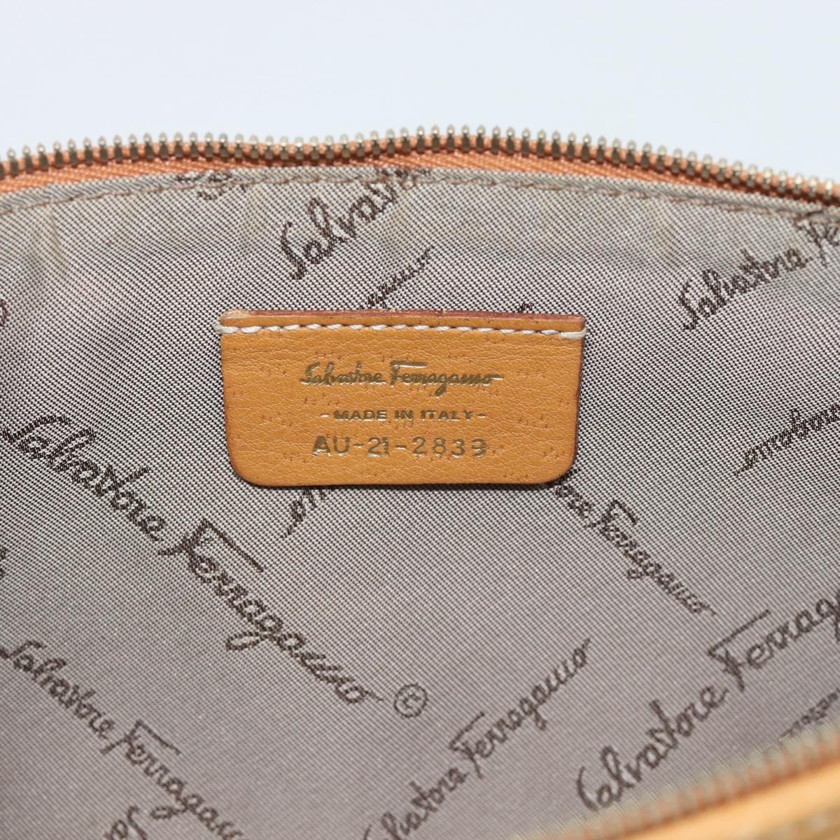 Salvatore Ferragamo Gancini Shoulder Bag Leather Brown Gold Auth 192432