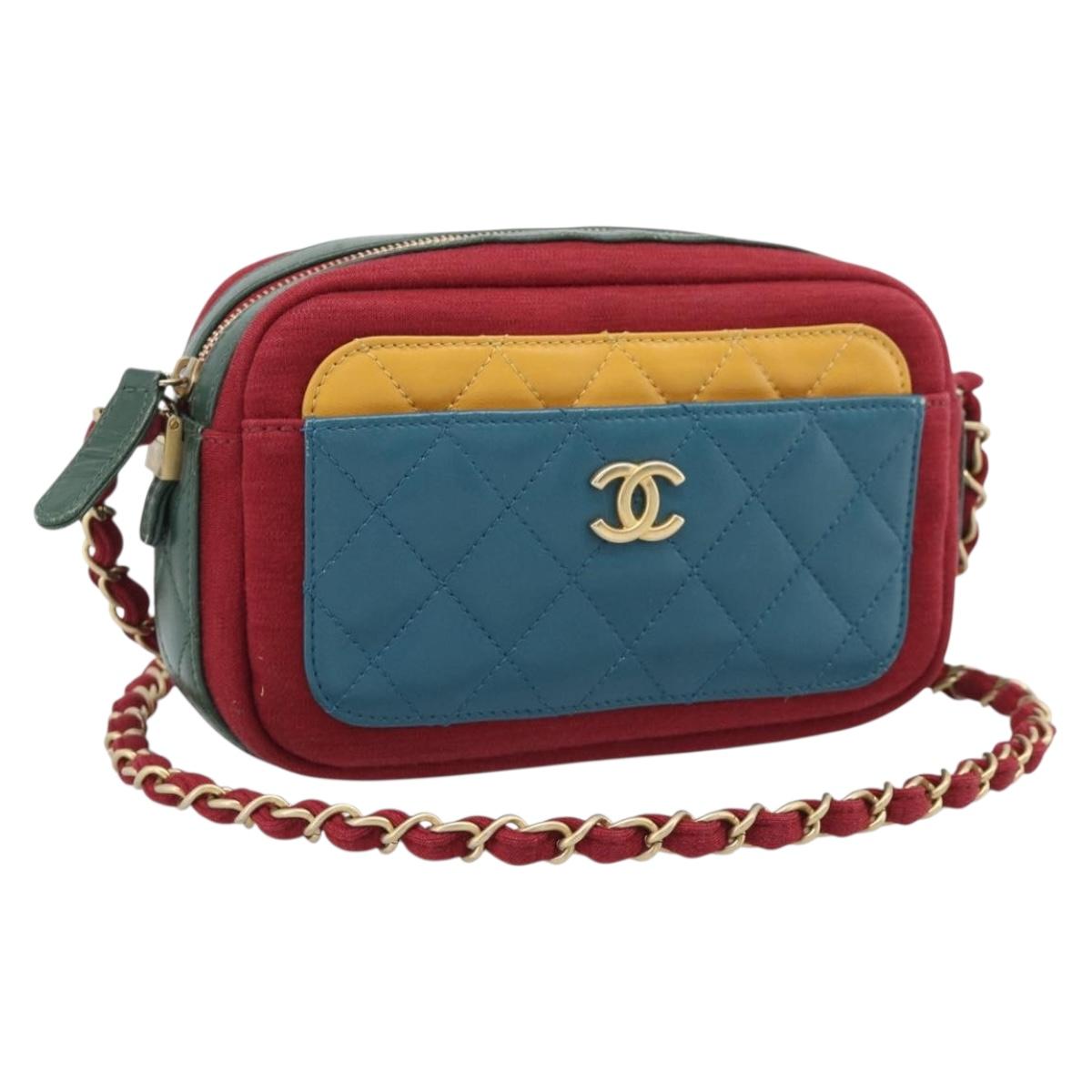 CHANEL Matelasse Chain Shoulder Bag Lamb Skin Green Gold CC Auth 192435SAM
