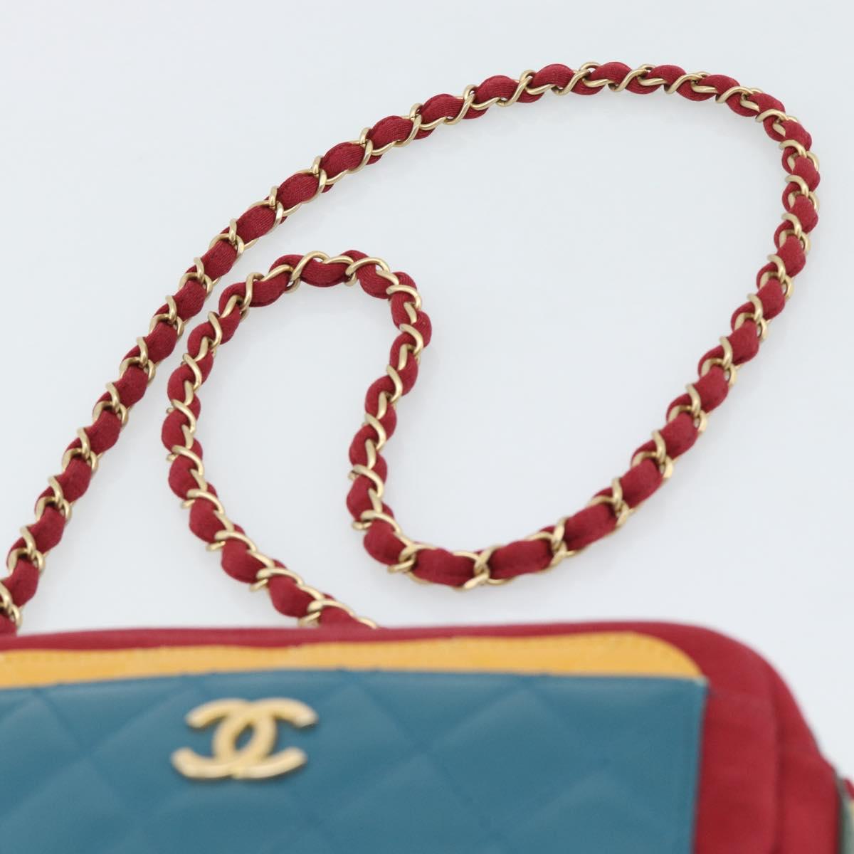CHANEL Matelasse Chain Shoulder Bag Lamb Skin Green Gold CC Auth 192435SAM