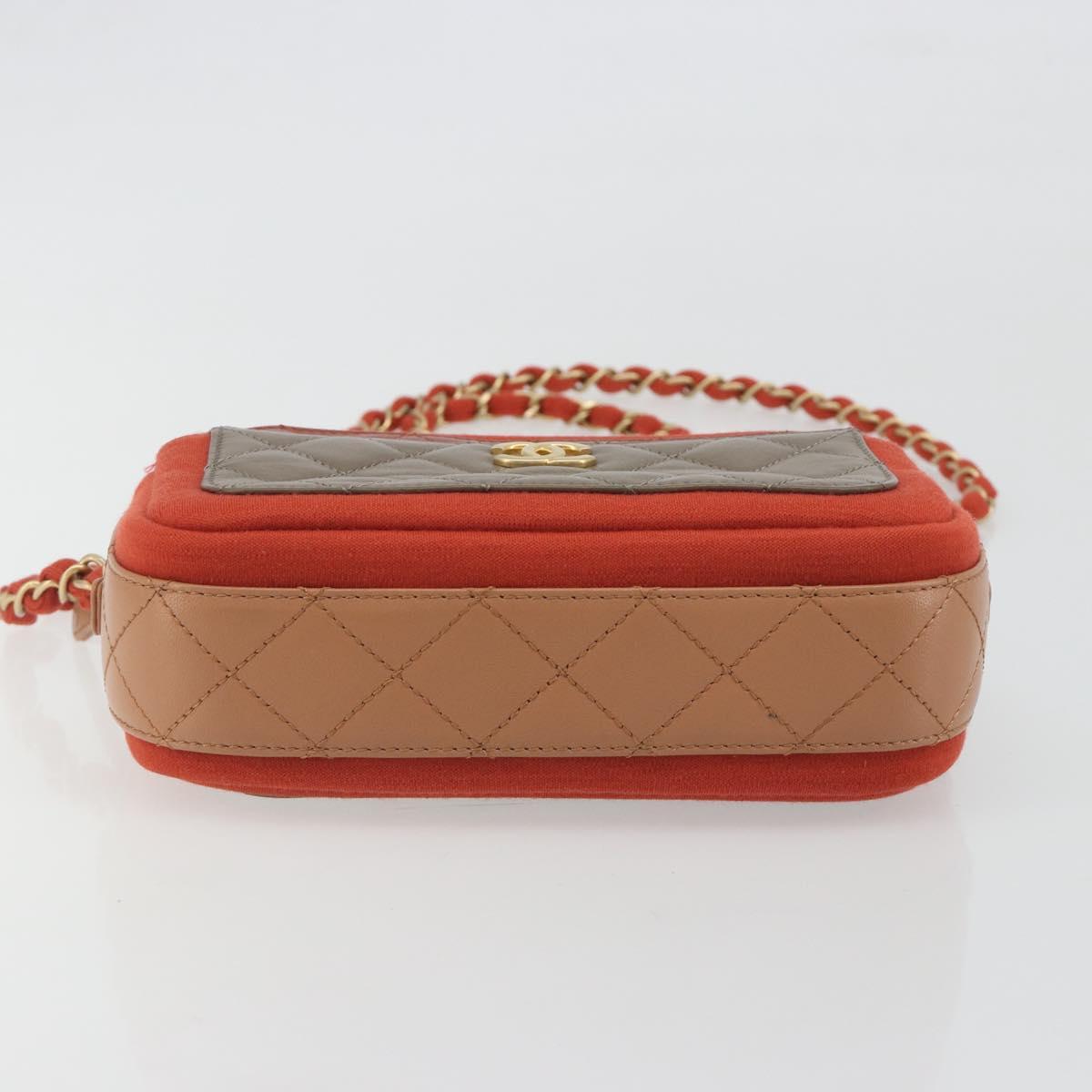 CHANEL Matelasse Chain Shoulder Bag Lamb Skin Orange Gold CC Auth 192436SAM