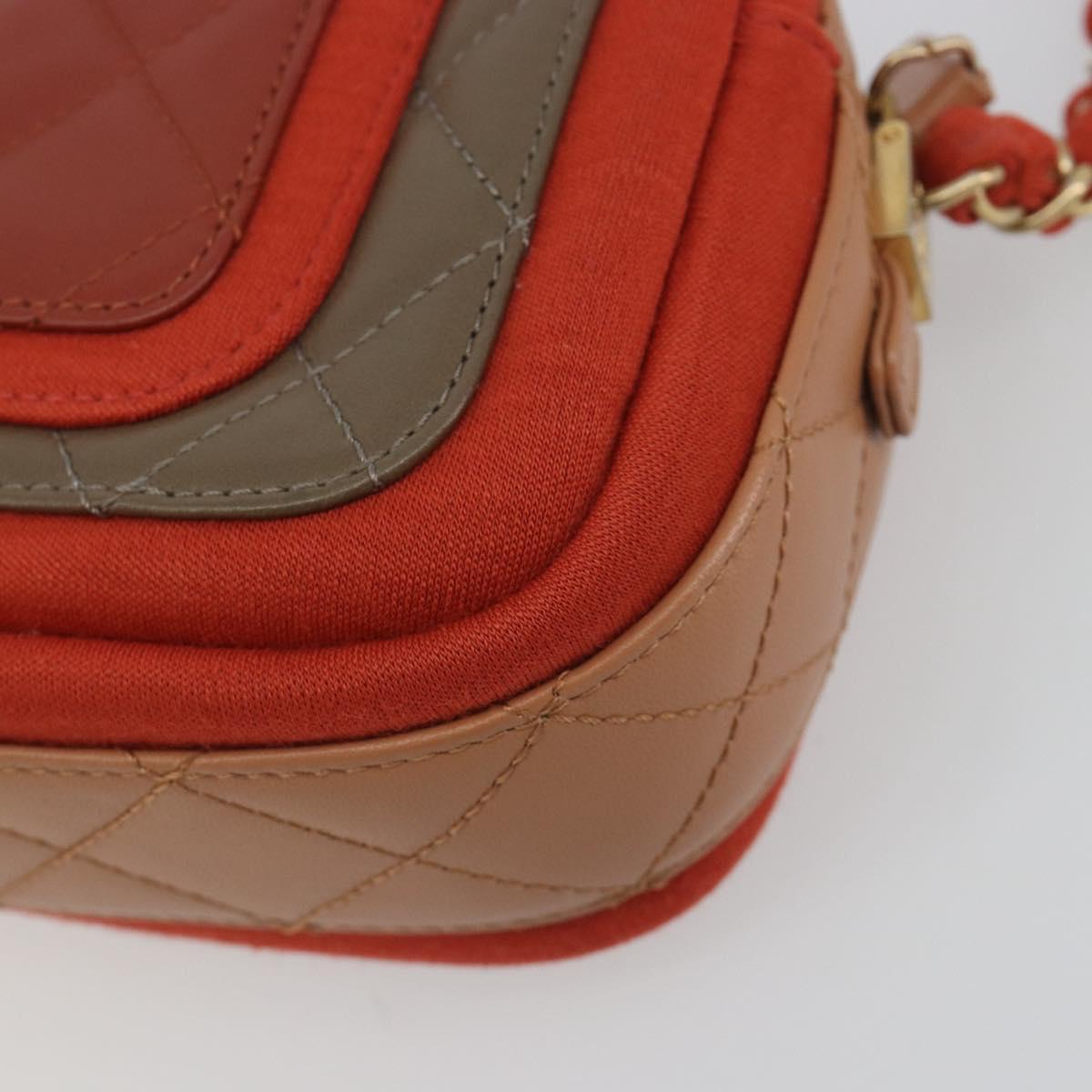 CHANEL Matelasse Chain Shoulder Bag Lamb Skin Orange Gold CC Auth 192436SAM