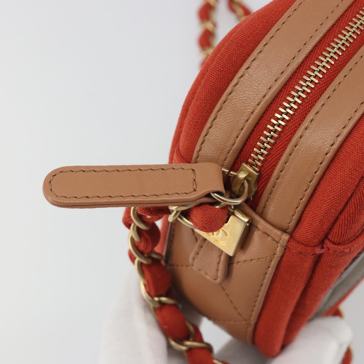 CHANEL Matelasse Chain Shoulder Bag Lamb Skin Orange Gold CC Auth 192436SAM