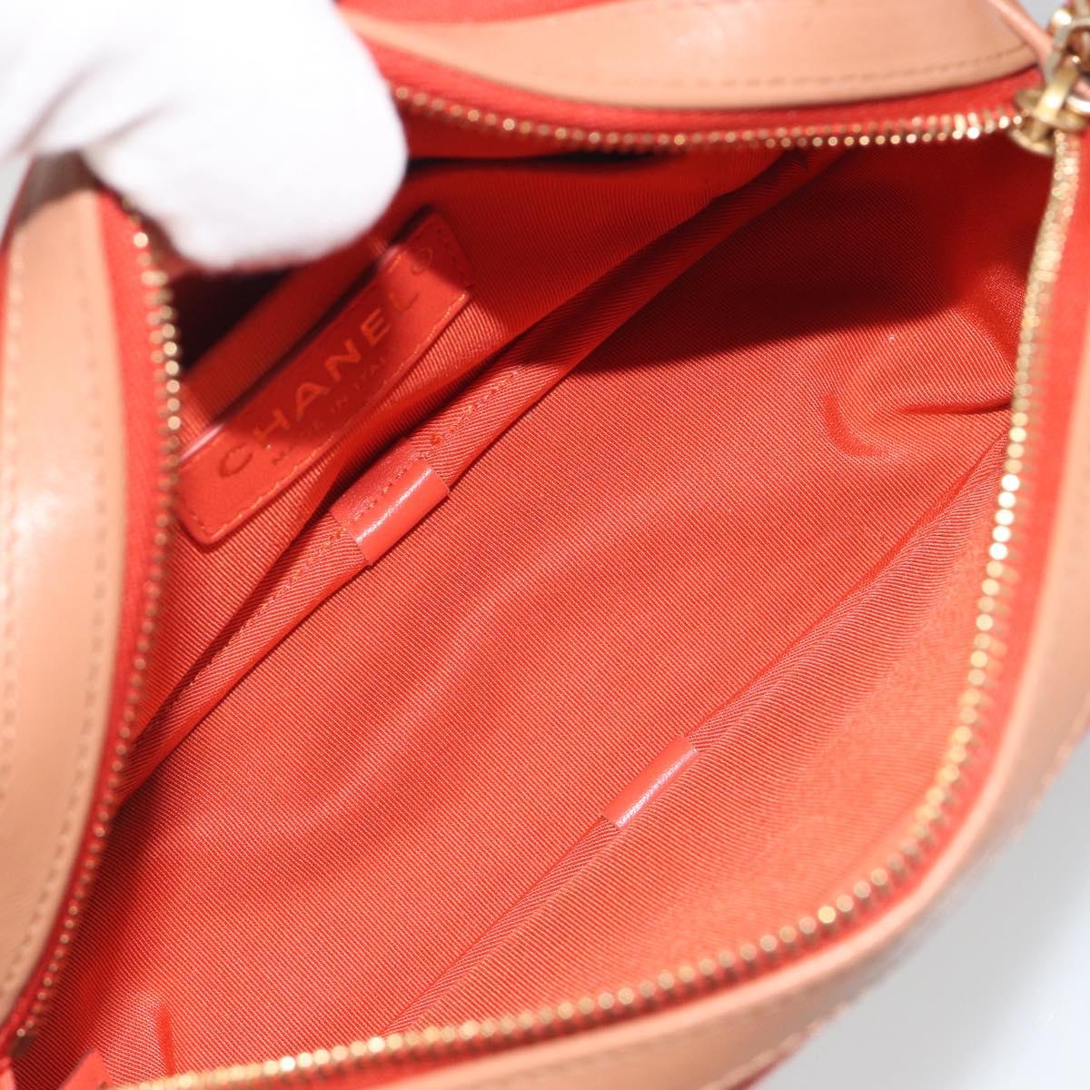 CHANEL Matelasse Chain Shoulder Bag Lamb Skin Orange Gold CC Auth 192436SAM
