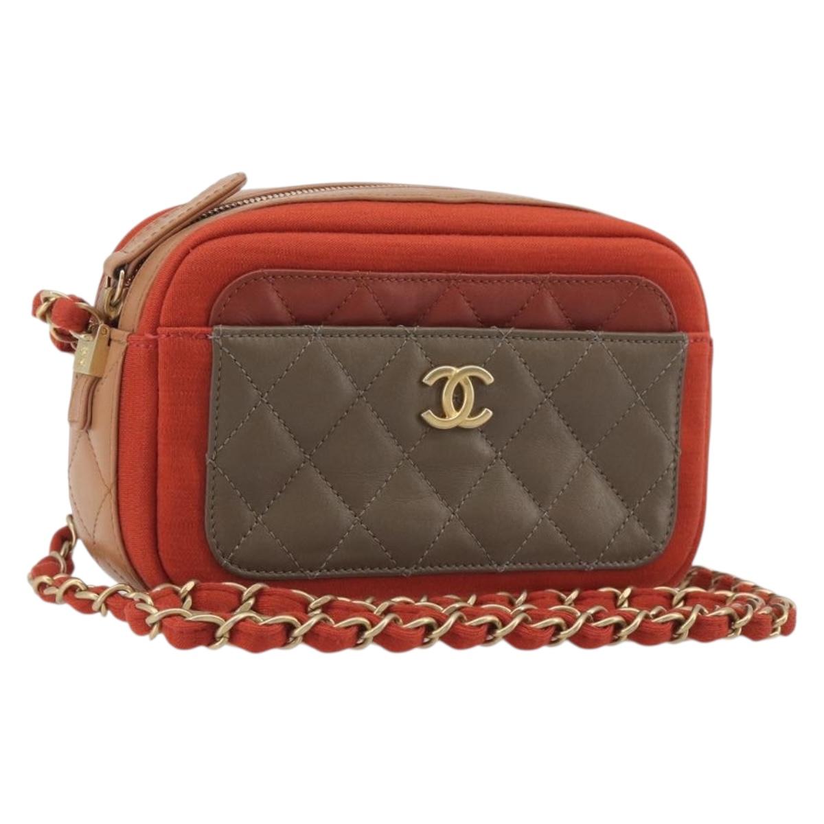 CHANEL Matelasse Chain Shoulder Bag Lamb Skin Orange Gold CC Auth 192436SAM