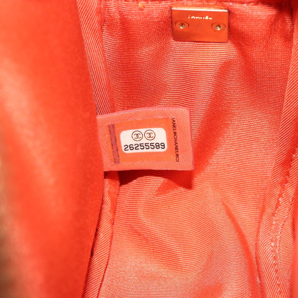 CHANEL Matelasse Chain Shoulder Bag Lamb Skin Orange Gold CC Auth 192436SAM