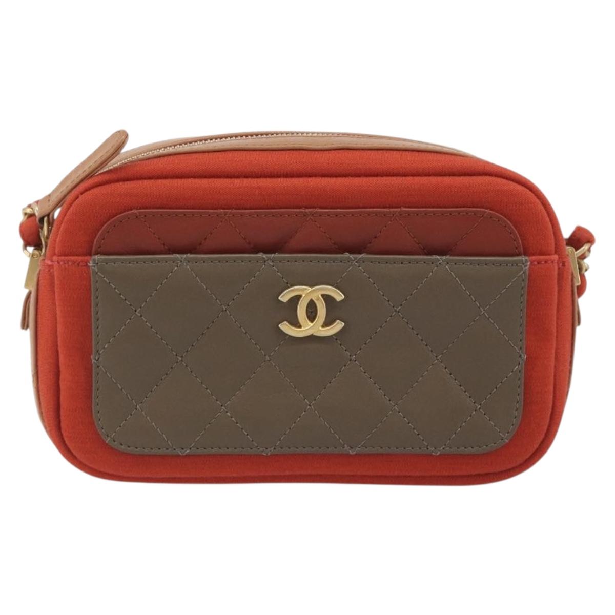 CHANEL Matelasse Chain Shoulder Bag Lamb Skin Orange Gold CC Auth 192436SAM