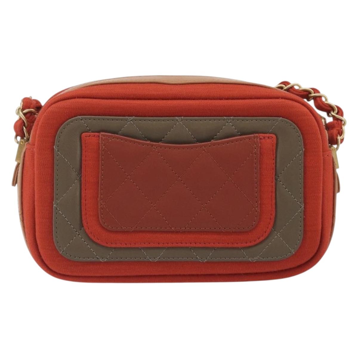 CHANEL Matelasse Chain Shoulder Bag Lamb Skin Orange Gold CC Auth 192436SAM