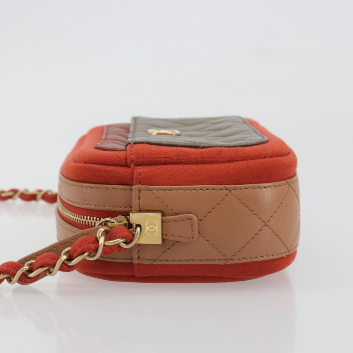 CHANEL Matelasse Chain Shoulder Bag Lamb Skin Orange Gold CC Auth 192436SAM