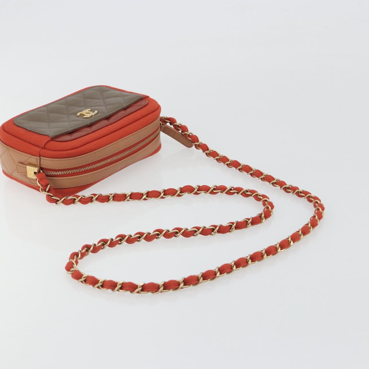 CHANEL Matelasse Chain Shoulder Bag Lamb Skin Orange Gold CC Auth 192436SAM