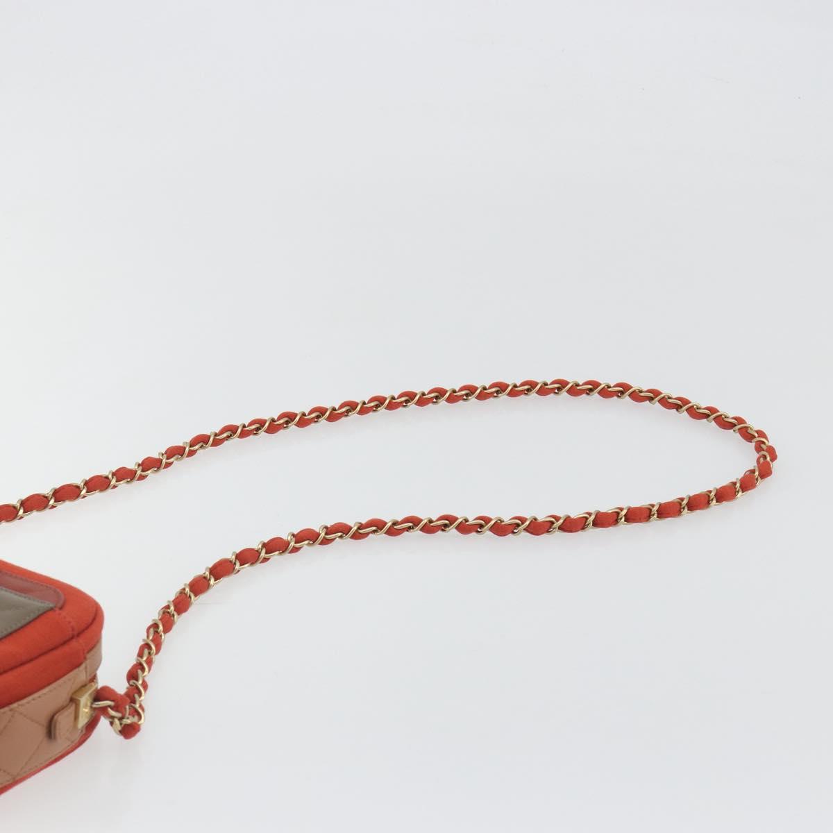 CHANEL Matelasse Chain Shoulder Bag Lamb Skin Orange Gold CC Auth 192436SAM